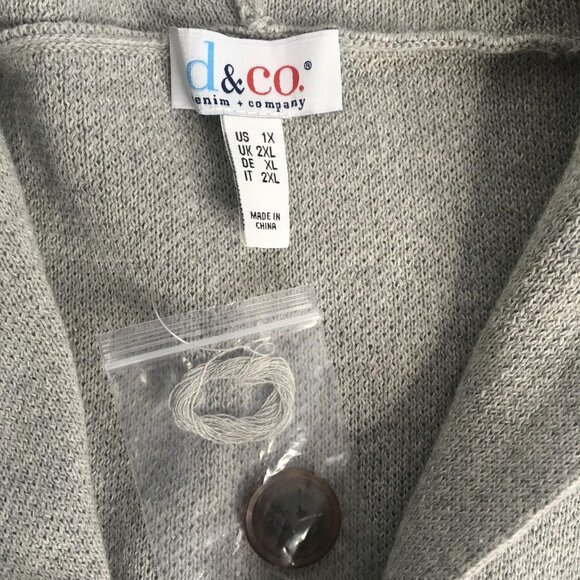 Denim & Co Hooded Cardigan Womens 1X Gray Long Button Front Sweater Pockets - Picture 3 of 16